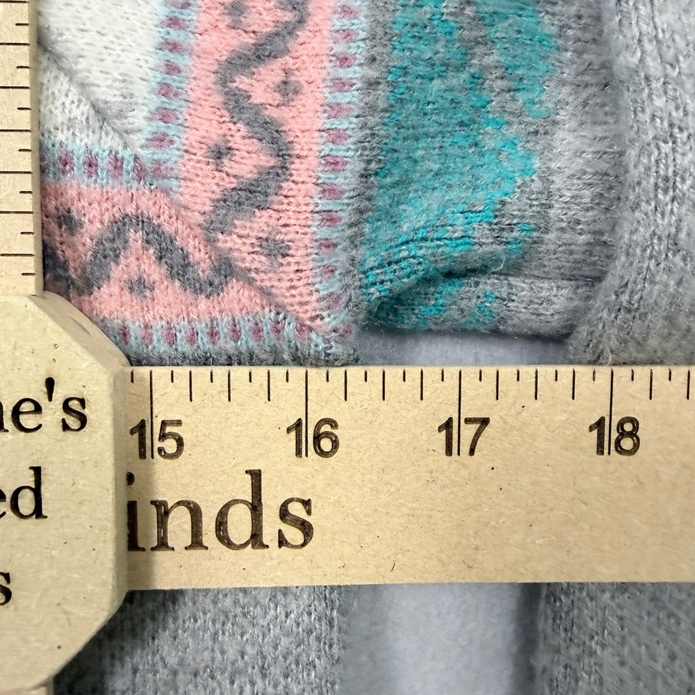 Boho Artisan Ecuador Llama Wool Knit Zip Up Hoodie Cardigan Jacket Youth 10 Gray - Picture 6 of 10